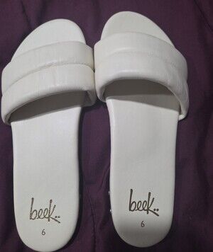 Beek Puffbird Cream Beige Tan Leather Slides Slide Sandals Size 10 EUC $230